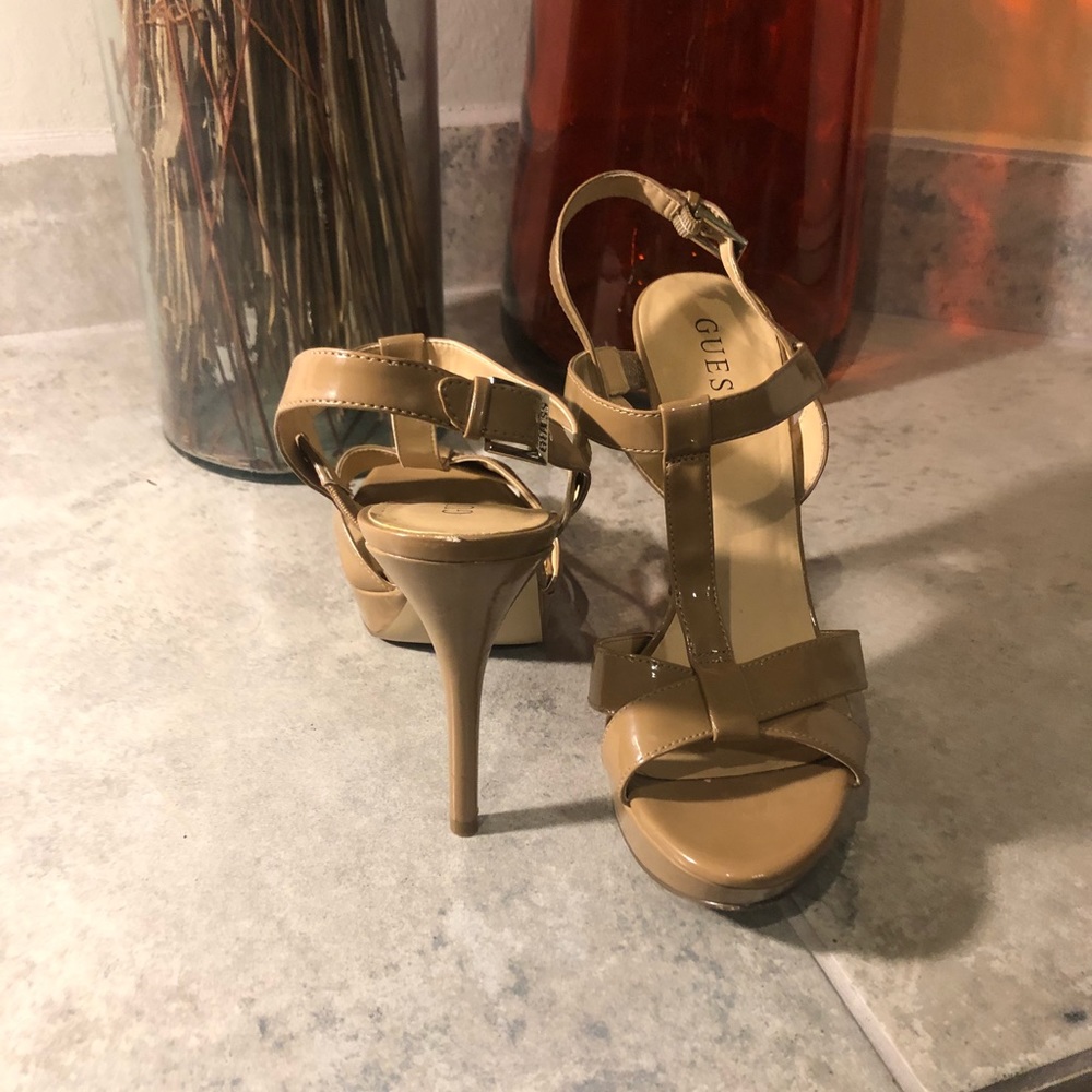 Nude Patent Leather Guess Strappy Heels